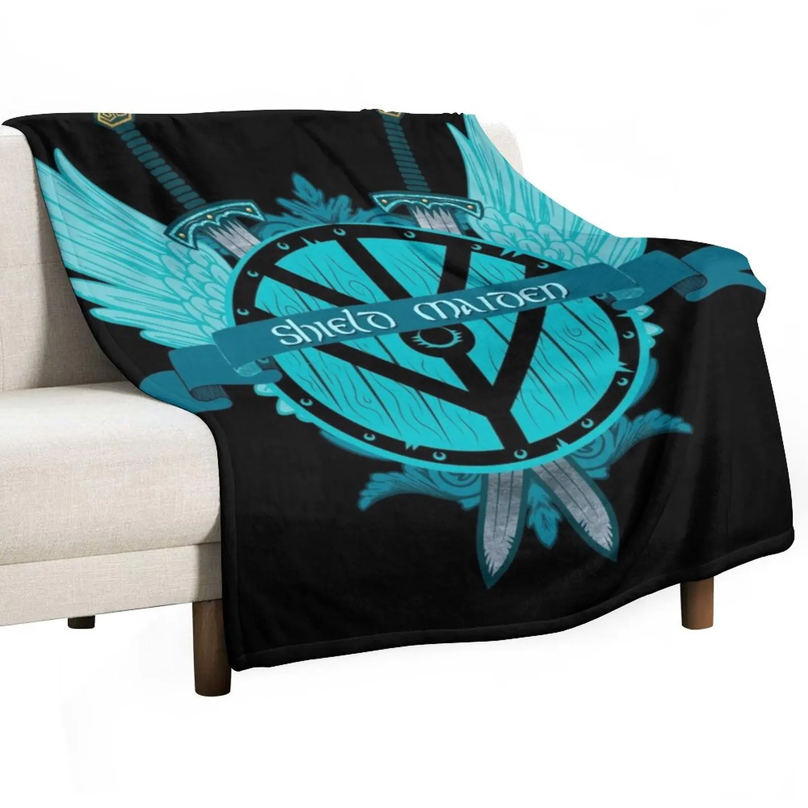 Shield Maiden Badass Warrior Woman Winged Teal Viking Shield Throw Blanket Luxury sofa bed Summer Beddings Blankets