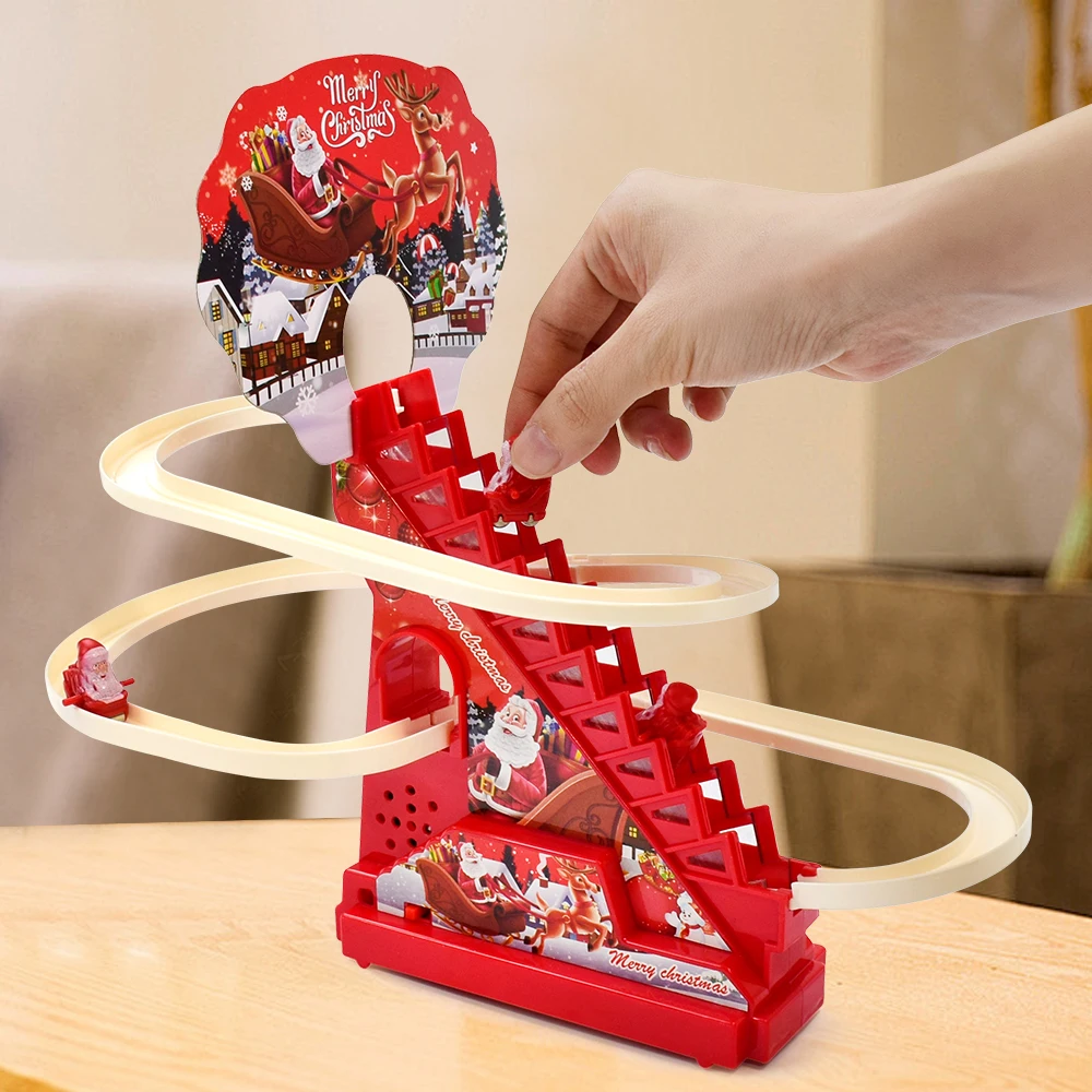 ของเล่นสไลด์คริสต์มาสรางไฟฟ้าสไลด์ Roller Coaster Playset,Santa Christmas Roller Coaster Track พร้อมไฟ LED และดนตรี