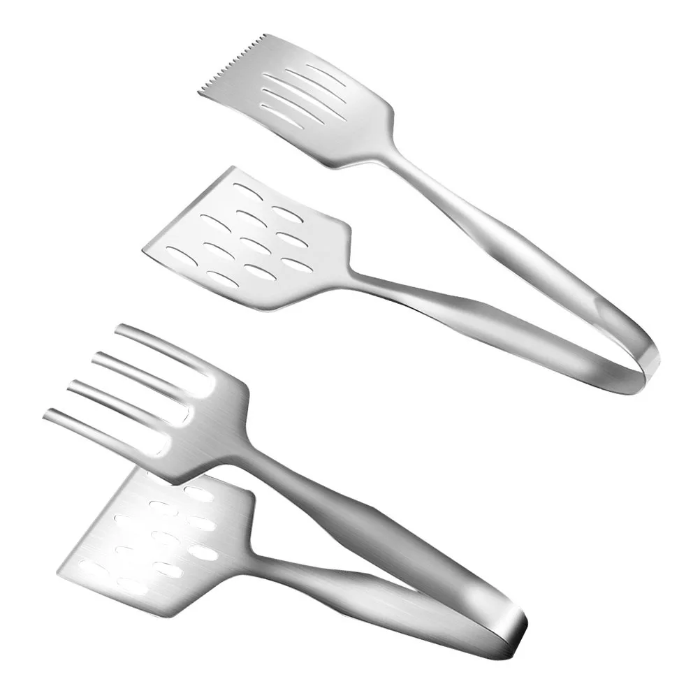 

2Pcs Steak Tong Stainless Steel Multi-Functional Kitchen Gadget Cooking Bbq Food Clamp Fish Tongs Barbecue Shovel