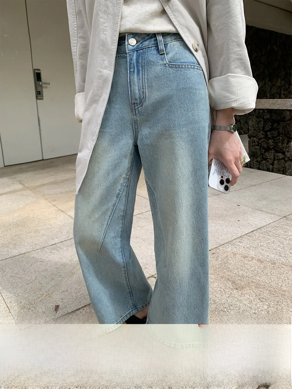 

Джинсы Sisilyon прямого кроя, укороченные, женские, весна-лето, широкие брюки, маленький размер, с завышенной талией, хлопок, на молнии