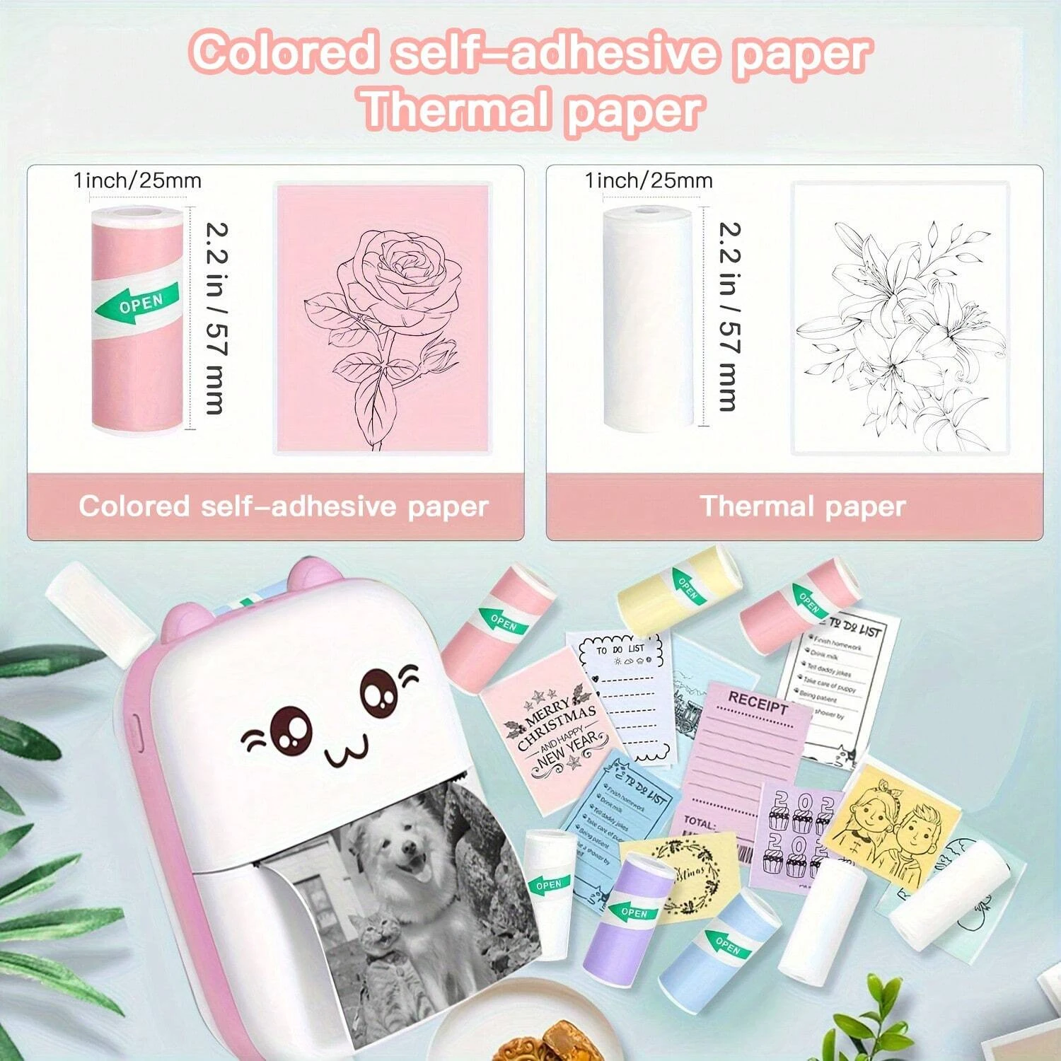 Mini Portable Thermal Printer 10 Rolls Of Printing Paper No Ink Required Ideal For Printing Photos Images Notes Receipts