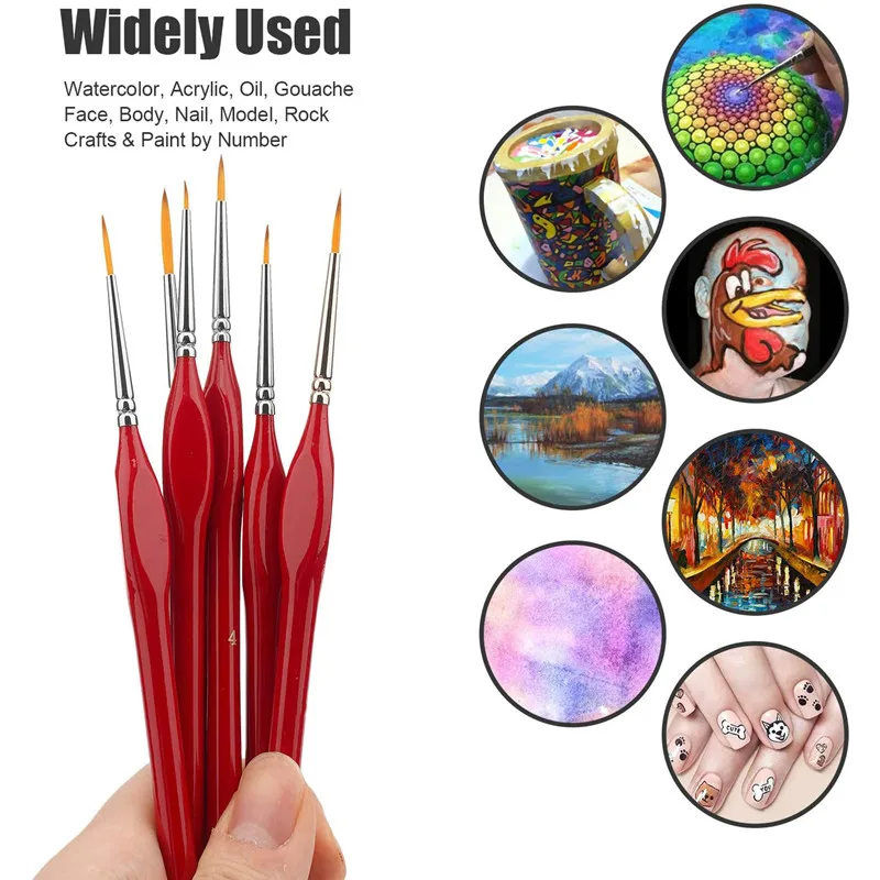 Pinceles de detalle para pintar, delineador de dibujo, kit de pinceles de arte para manicura, suministros de arte al óleo/acuarela, 6 unidades por kit