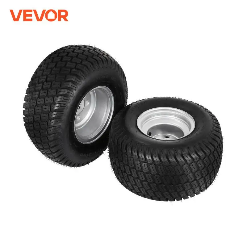 VEVOR 2 Pcs Anti-skid Tires With Non-Slip Tread Pattern Iron Rims Rubber Valve for Riding / Zero-turn Mowers Utility Trailers