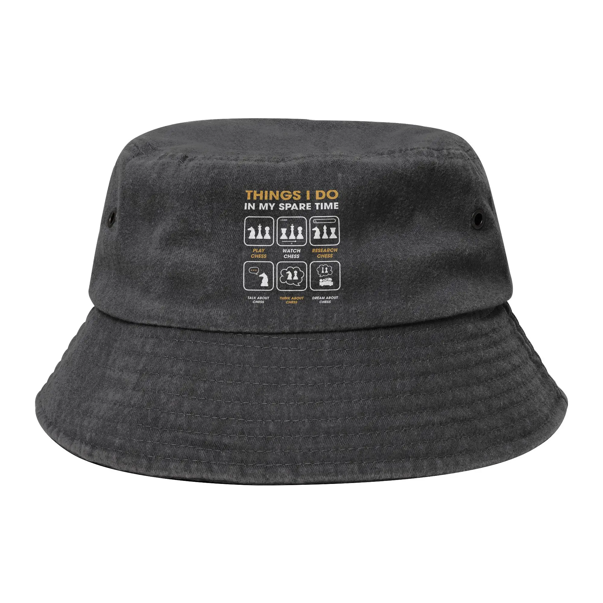 Things I Do In My Spare Time Chess Player Bucket Hat Unisex Outdoor Distressed Denim Washed Fishing Hats Hot Summer Panama Hat