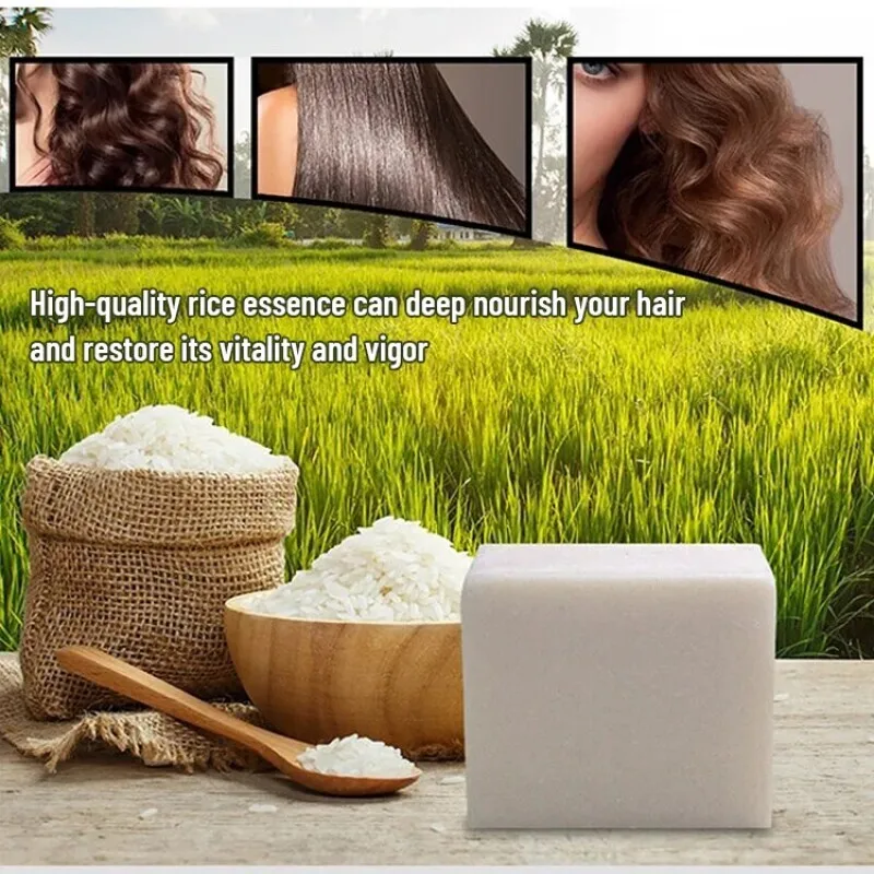 Rice Hair Care Soap Essence Nourishing Hair Smoothing Split End Repair Shampoo Soap for Men Women