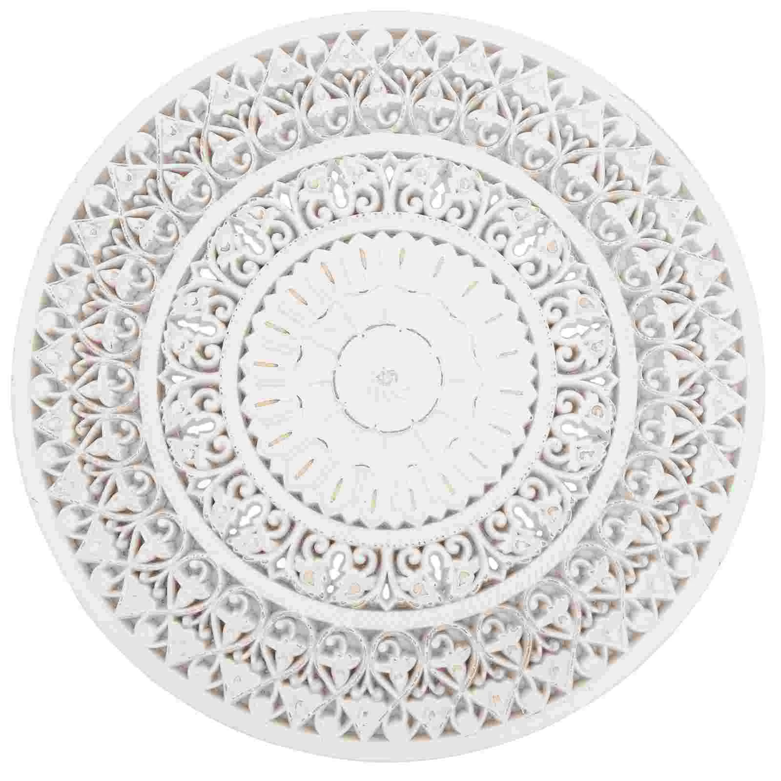 

Wooden Flower Wall Art Round Carved Wall Panel 3D Flower Heritage Plaques Distressed White Wall Medallions Home Living Room