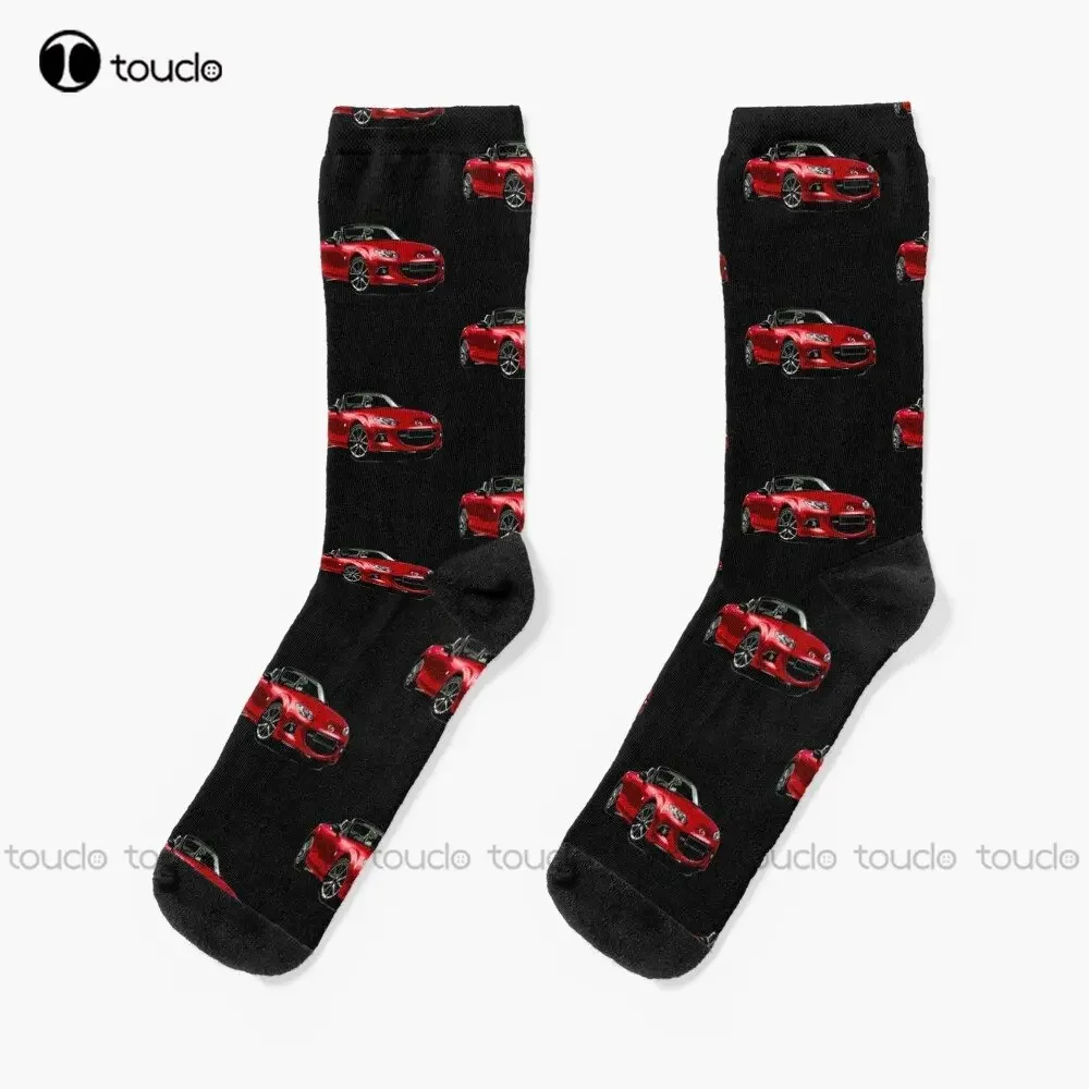 Diseñador Maz Miata Mx-5 Rojo - Regalos para propietarios Calcetines Calcetines para hombre Negro Personalizado Unisex Adulto Adolescente Calcetines juveniles Regalo personalizado