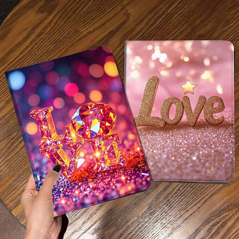 

Luxury Love Heart Sparkling For iPad Pro Air Mini 2 3 4 5 6 7 6th 7th 10th 11th 10.2 9.7 10.5 11 Foldable Tablet Case Gift
