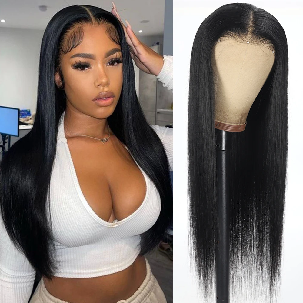 

Bone Straight Glueless Human Hair Wig HD Transparent Pre Cut Lace Closure Wig 4x6 Brazilian Ready to Wear HD Lace Front Wigs