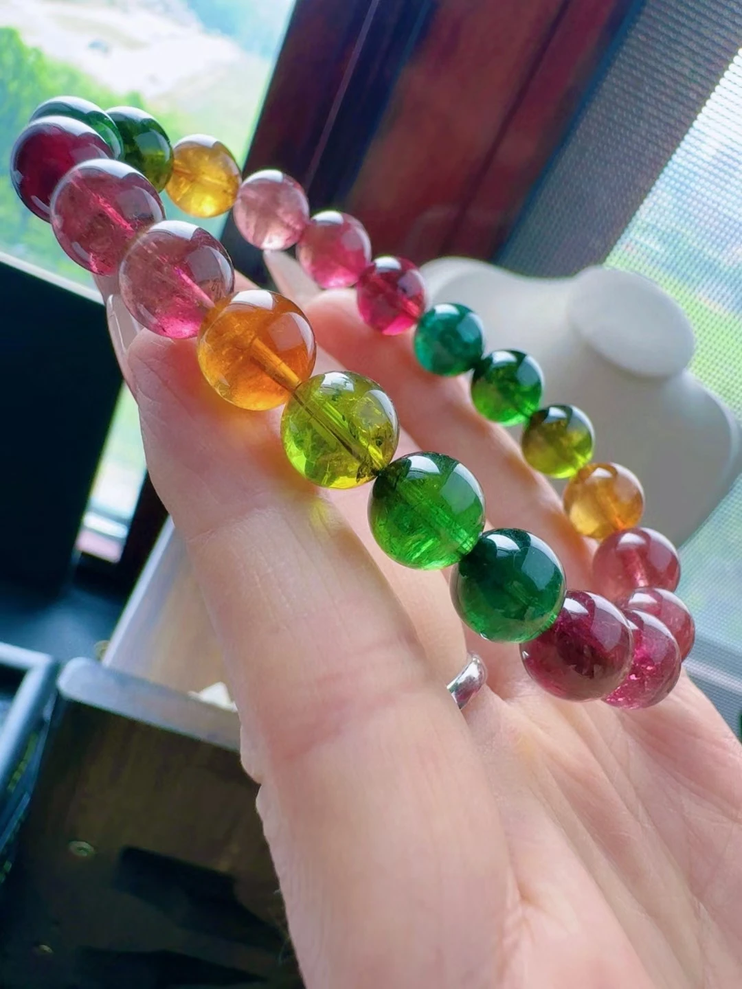 Natural Colorful Tourmaline Carved Clear Beads Bracelet 9.1mm Red Green Tourmaline Women Men Jewelry AAAAAAA