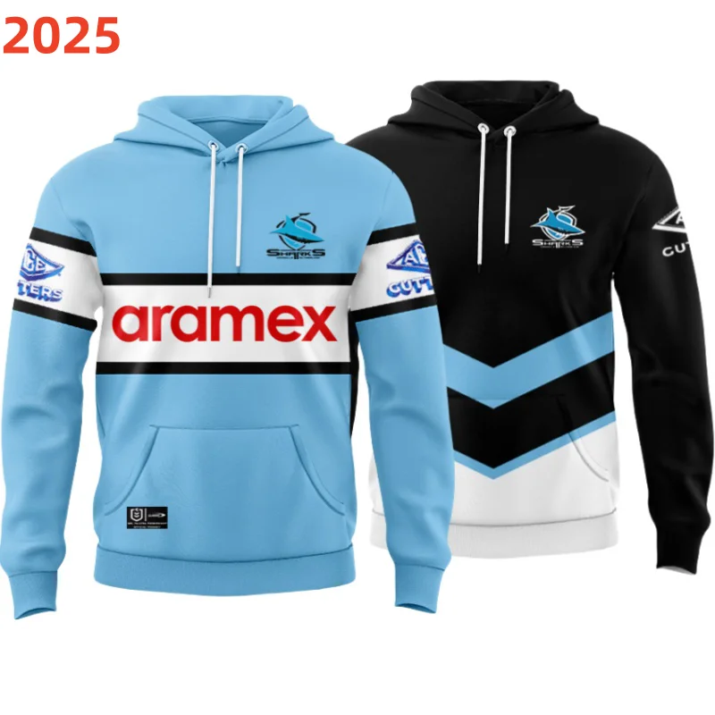 2025 Cronulla Sharks home and away training men's rugby uniform-HOODIE