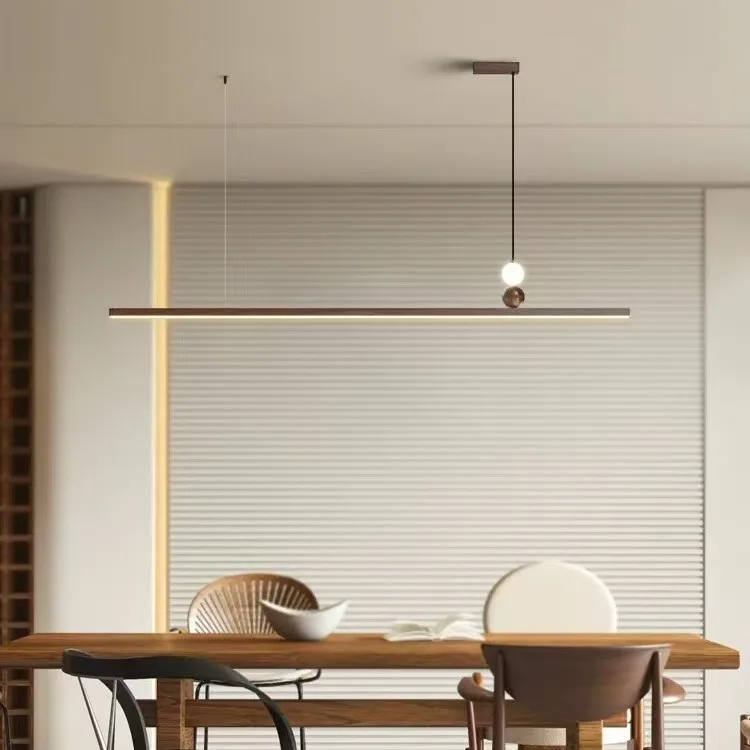 

Italian minimalist dining room chandelier retro walnut long strip medieval style creative dining room chandelier