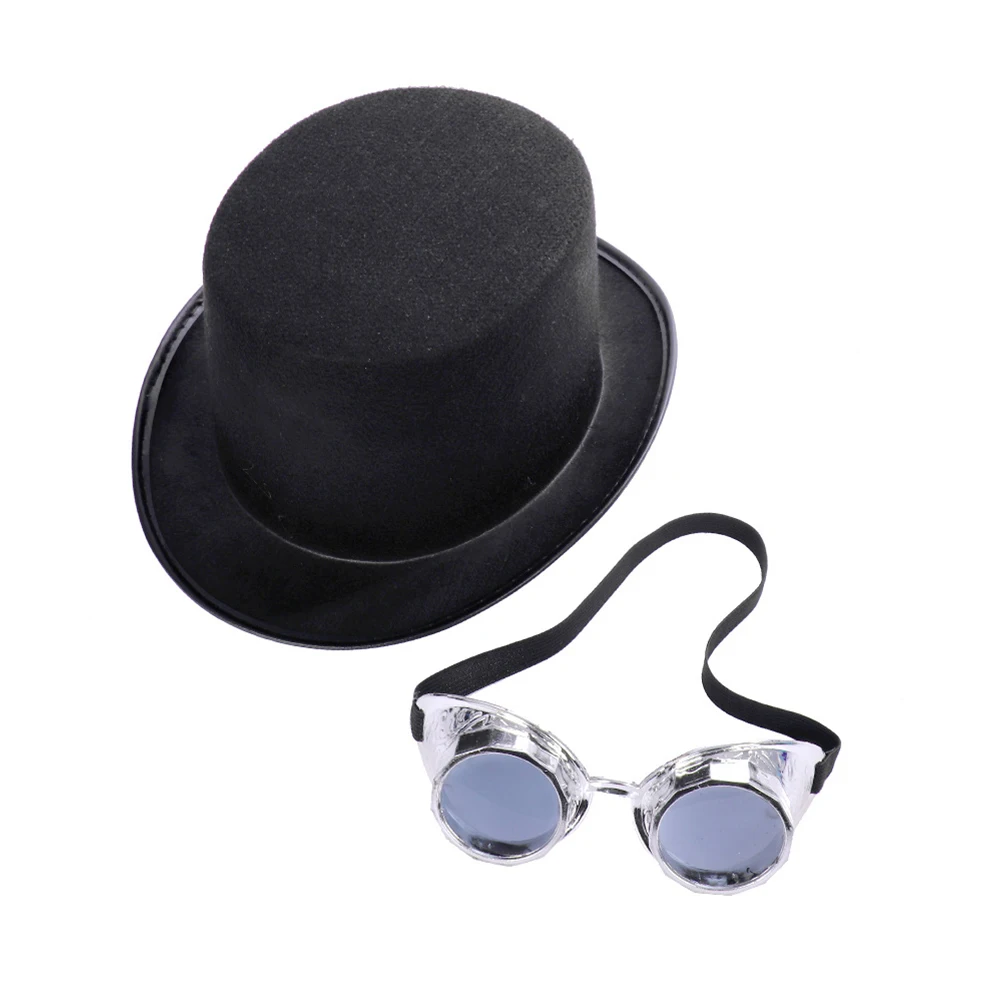

Gothic Steampunk Hat Vintage Punk Cap Cosplay Masquerade Party Costume Accessory Detachable Goggles For Adults Silver