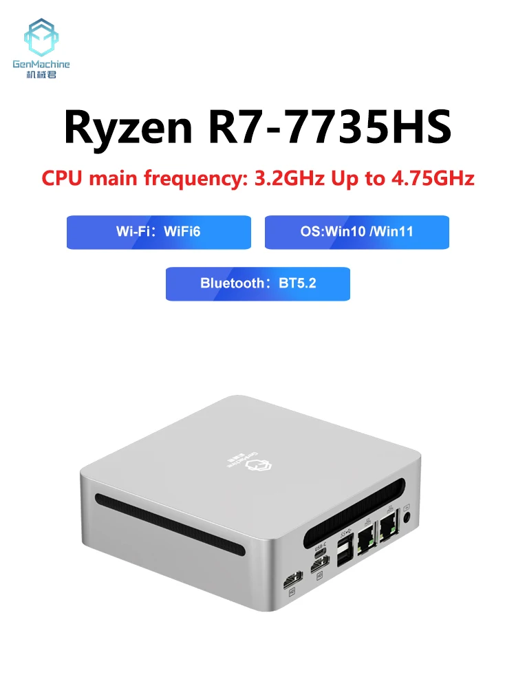 zleri Genmachine, новый мини-ПК R7 7735HS, Windows 11, WiFi 6, игровой ПК, 8 ядер, 16 потоков, процессор DDR5, 6400 МГц, оперативный дисплей, компьютер Radeon 680M