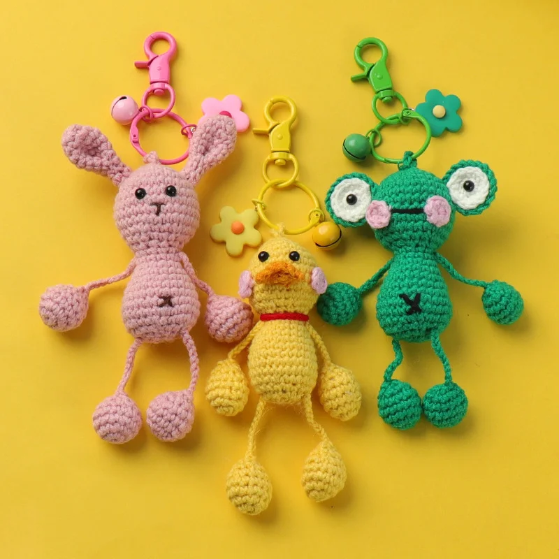 

Handmade Wool Knitting Hanging Duck Keychain Cute Creative Crochet Gift Pink Pig Frog Ugly Thing DIY Pendant