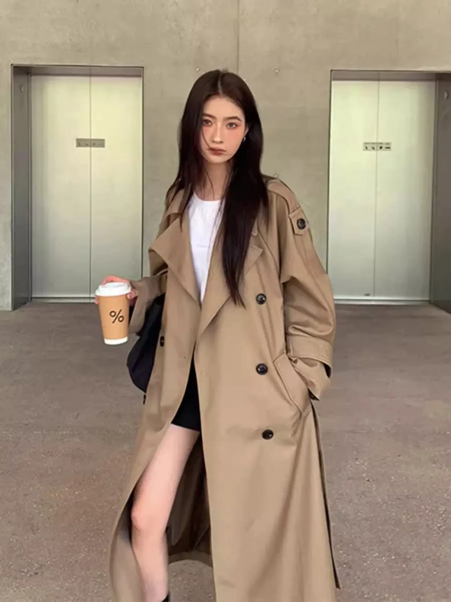 High-end Khaki Trench Coat Women's Medium and Long 2026 New Autumn Fashion Korean British Style Silhouette Waist