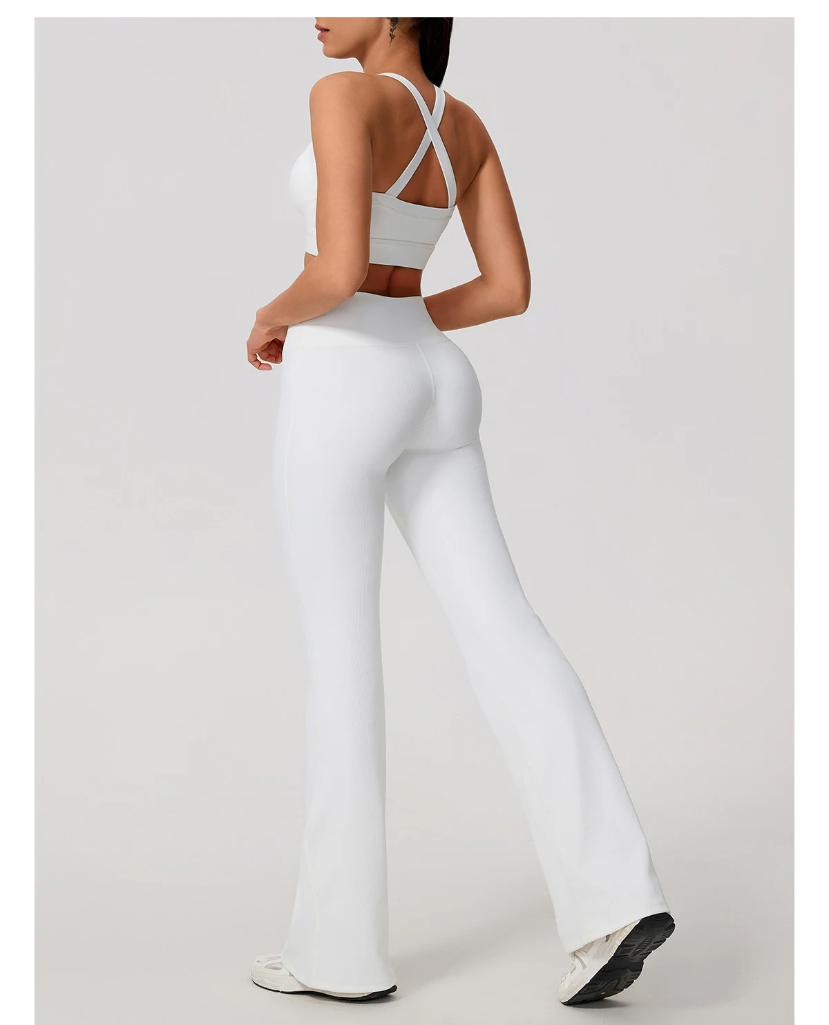 Sommer Damen Geripptes Gym Schnelltrocknendes Zweiteiler-Set Nahtloses Sport-Yoga-Set für Frauen Outdoor 2-teiliges Po-Lifting Sportoutfit – Detail 26