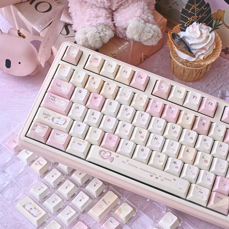 MAIMOOO Cute Karami Keycaps CHERRY PBT Material Customized Cat Pink Keycaps 127keys