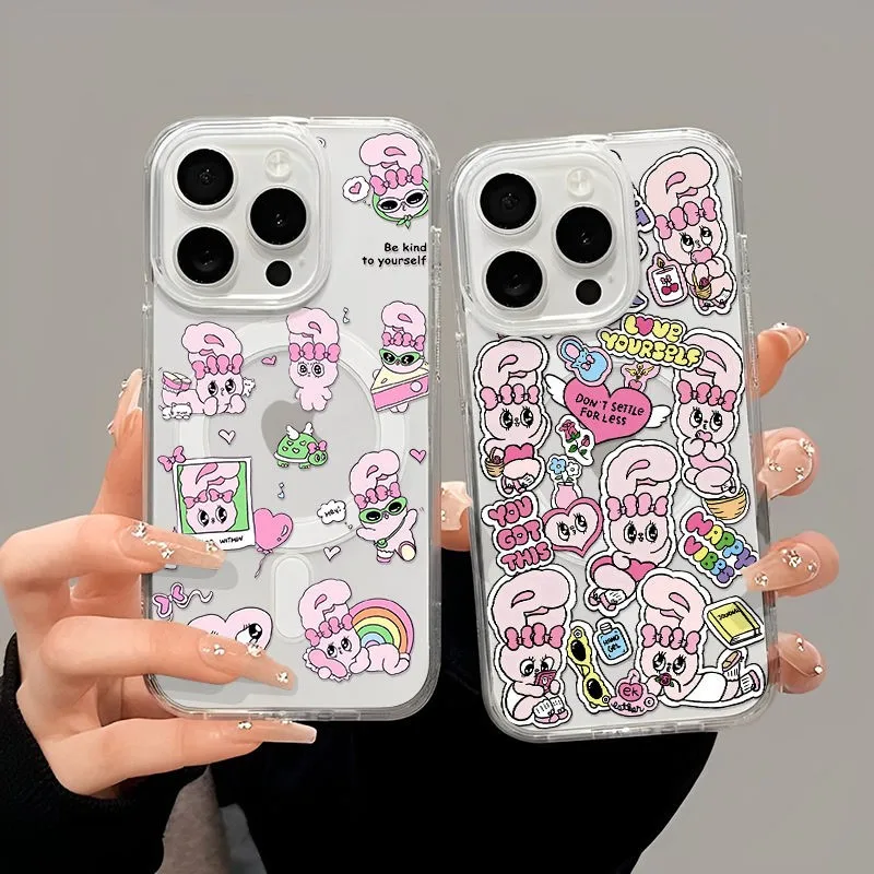 Cartoon Konijnen Magnetische Telefoon Case voor iPhone 17 16 15 14 13 12 11 8 7 Air Plus Pro Max X XR XSMax Soft Clear Tpu Cover
