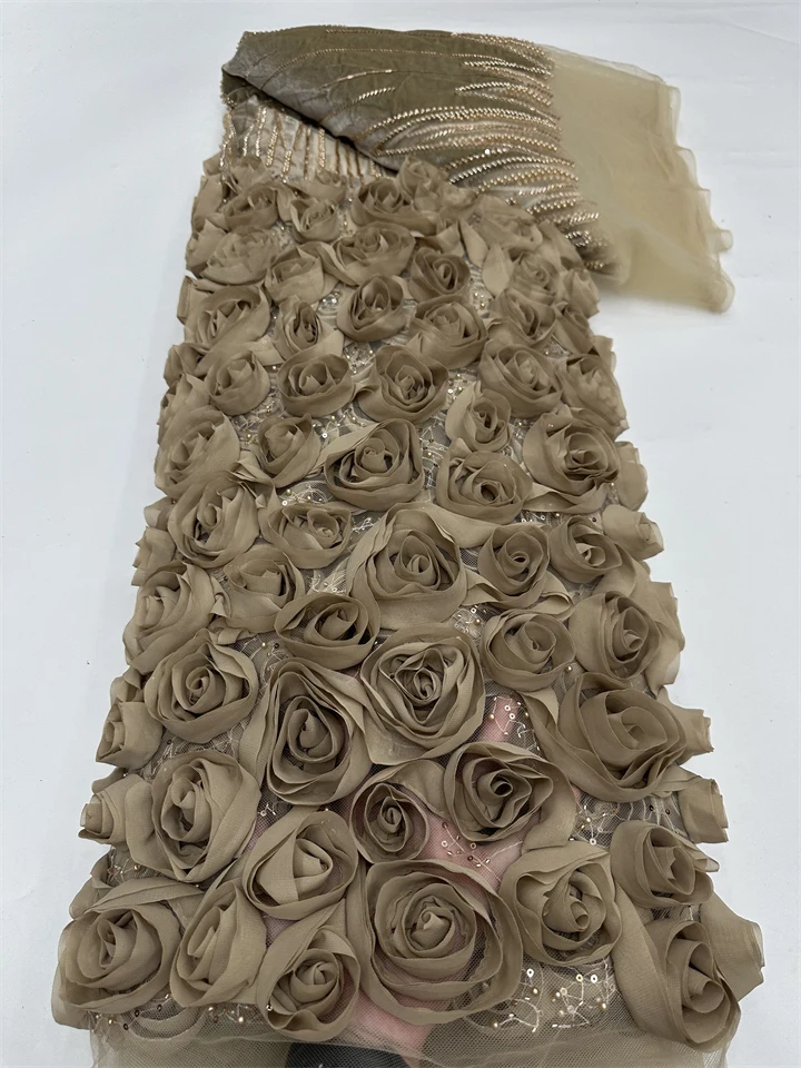 

Французская кружевная ткань с 3D цветами, 2026, высококачественная сетчатая африканская кружевная ткань с бусинами и блестками, кружевная ткань для свадьбы ARF6357