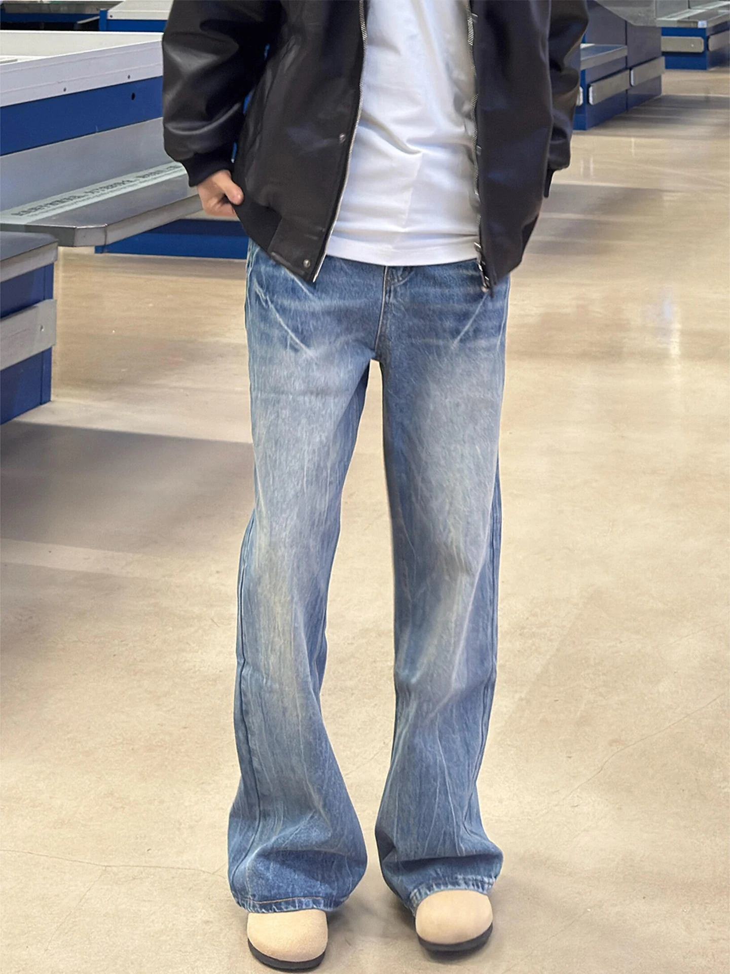 

Мужские джинсы с синим узором «Молния», прямые брюки с высокой талией, повседневные, в американском стиле, для лета и осени, модные