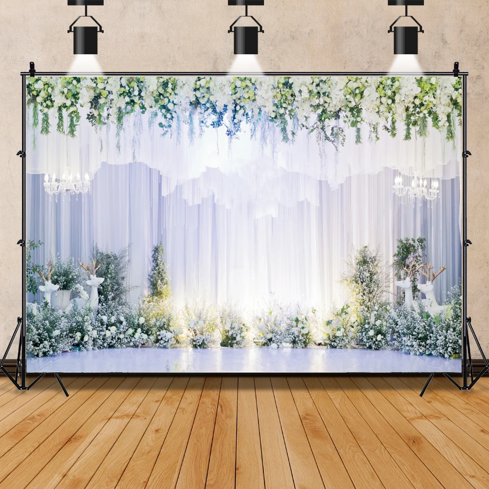 Laeacco Романтическая свадьба сцена цветы венок на дверь сцена любовь Приморский сцена фотографический фон, фото-декорации Фотостудия