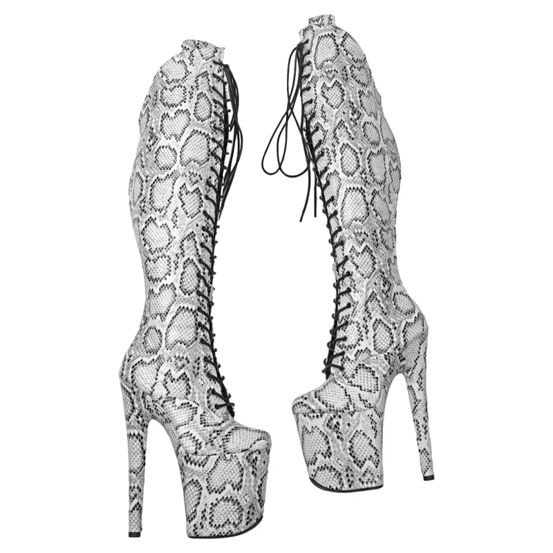 Leecabe 20CM/8inches Snake Upper Young Trend Fashion Platform High Heel Stripper Heel Pole Dance Boots
