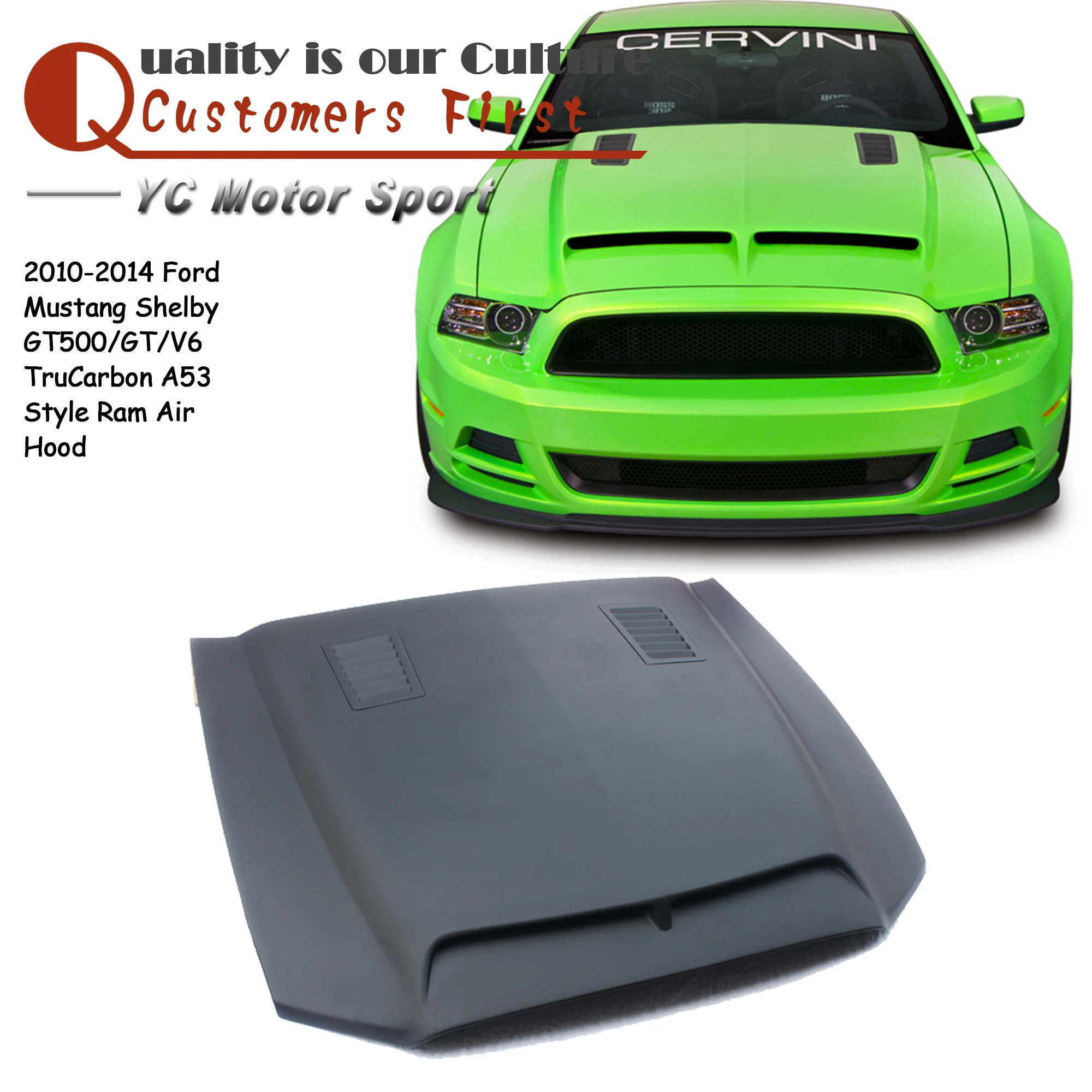 

In Stock FRP Fiber Glass TruCarbon A53KR Style Ram Air Hood Bonnet Engine Cover Fit For 2010-2014 Mustang Shelby GT500 GT V6