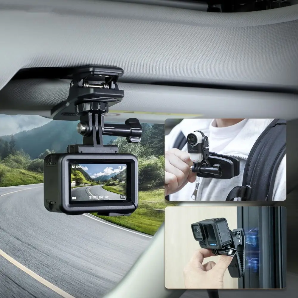 Magnetic Backpack Clip Clamp 360° Rotation Durable Car Sun Visor Clip Mount Stable for DJI Osmo Action/Insta360/GoPro