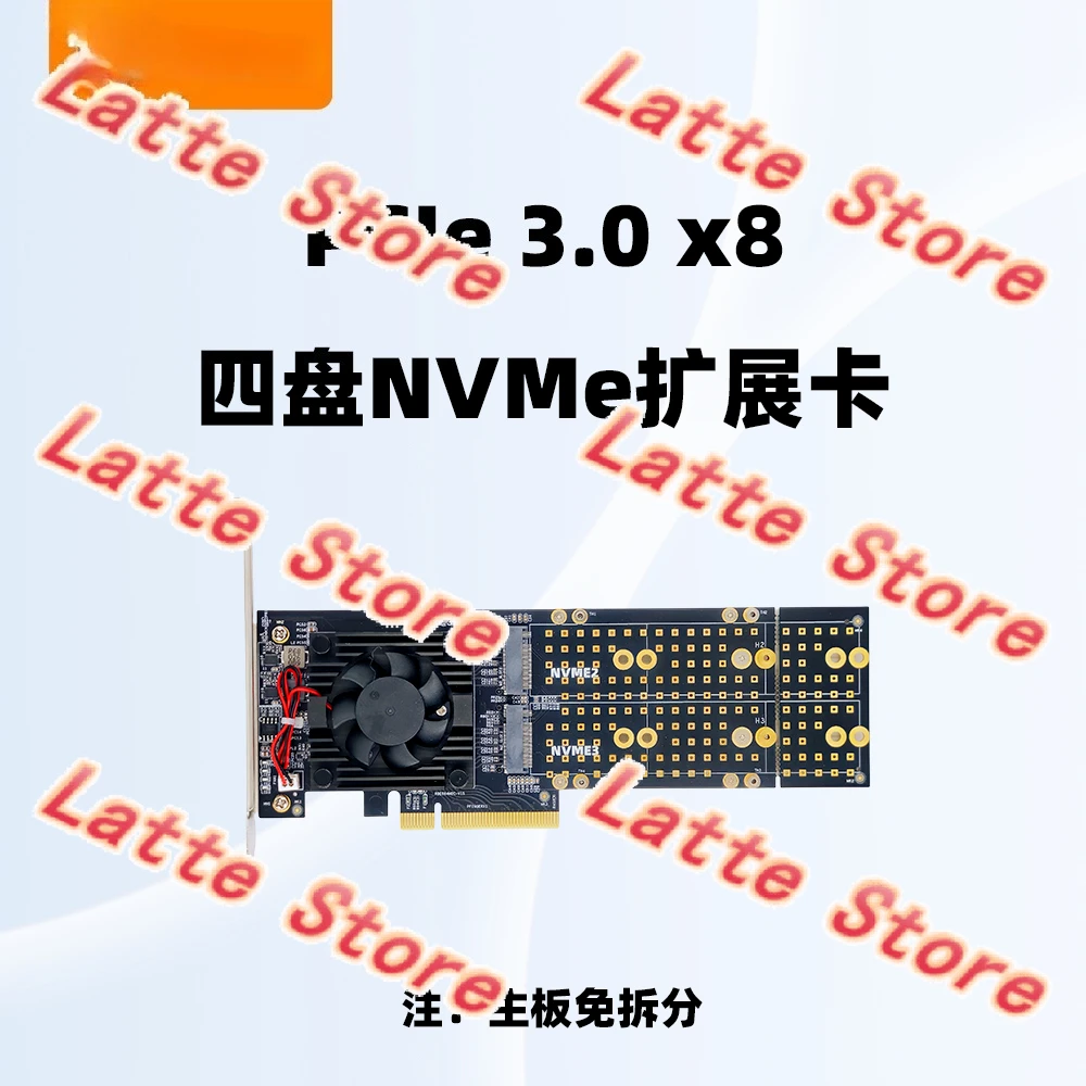 4-Port M.2 NVMe PCIe Expansion Card With PLX8747 Chip No Bifurcation Required Silent Cooling Full Half Height Bracket Compatible