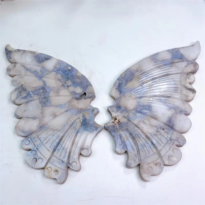 Natural Flower Agate Butterfly Crystal Wings Carving Quartz Healing Crafts Birthday Gift Room Decor Home Decoration 1pair