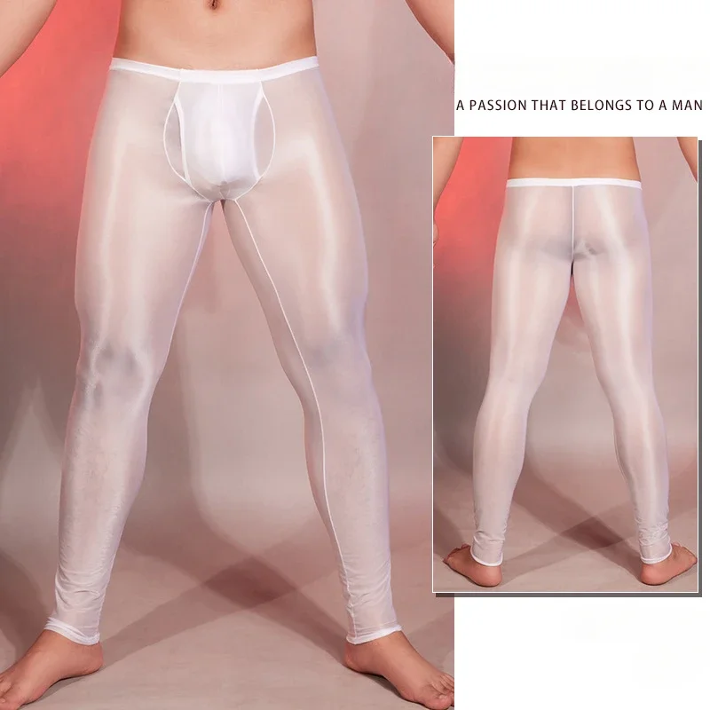 

Transparent Pants Men Sexy Erotic Pants Ultra Thin Glossy Leggings See Through Tights Male Oil Shiny Skinny Trousers Stockings