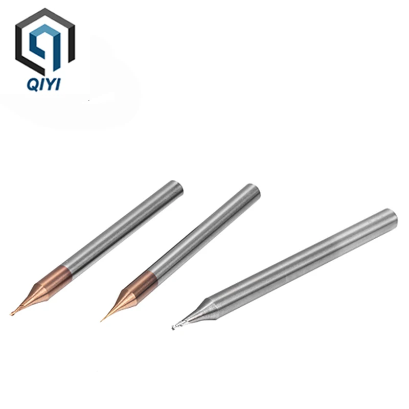 HRC55 0.1-0.9mm Micro Carbide End Mill 2 Flutes TiAIN Micro Flat 4mm Shank Milling Cutter Carbide CNC Engraving Bit End Mill