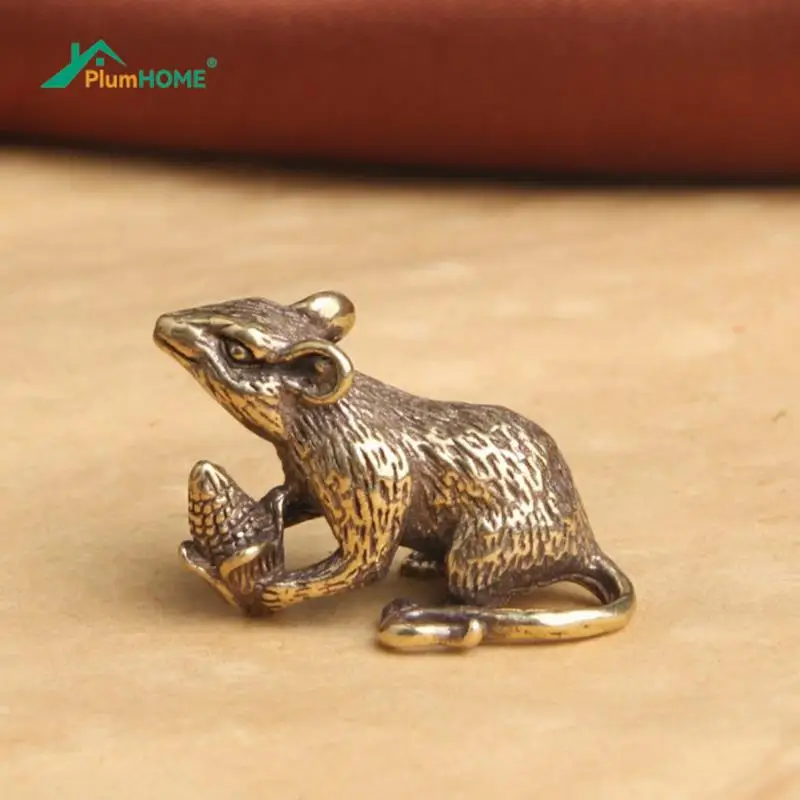 Copper Mouse Offering Pine Nut Figurines Miniatures Creative Cute Rat Lucky Animal Small Desktop Ornament Feng Shui Home Decor