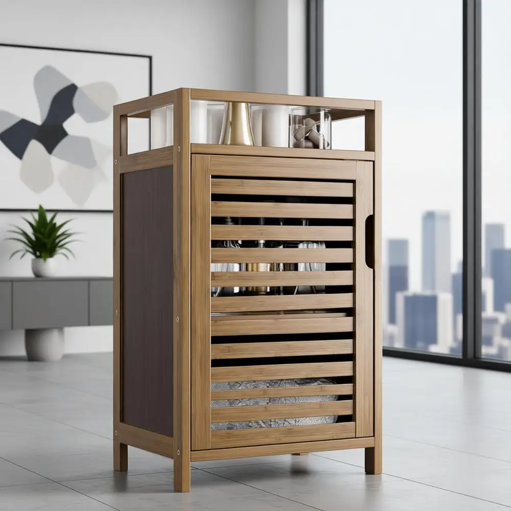 

4-Tier Bamboo Floor Cabinet - Freestanding Storage for Living Room, Kitchen, Bedroom in Walnut Finish