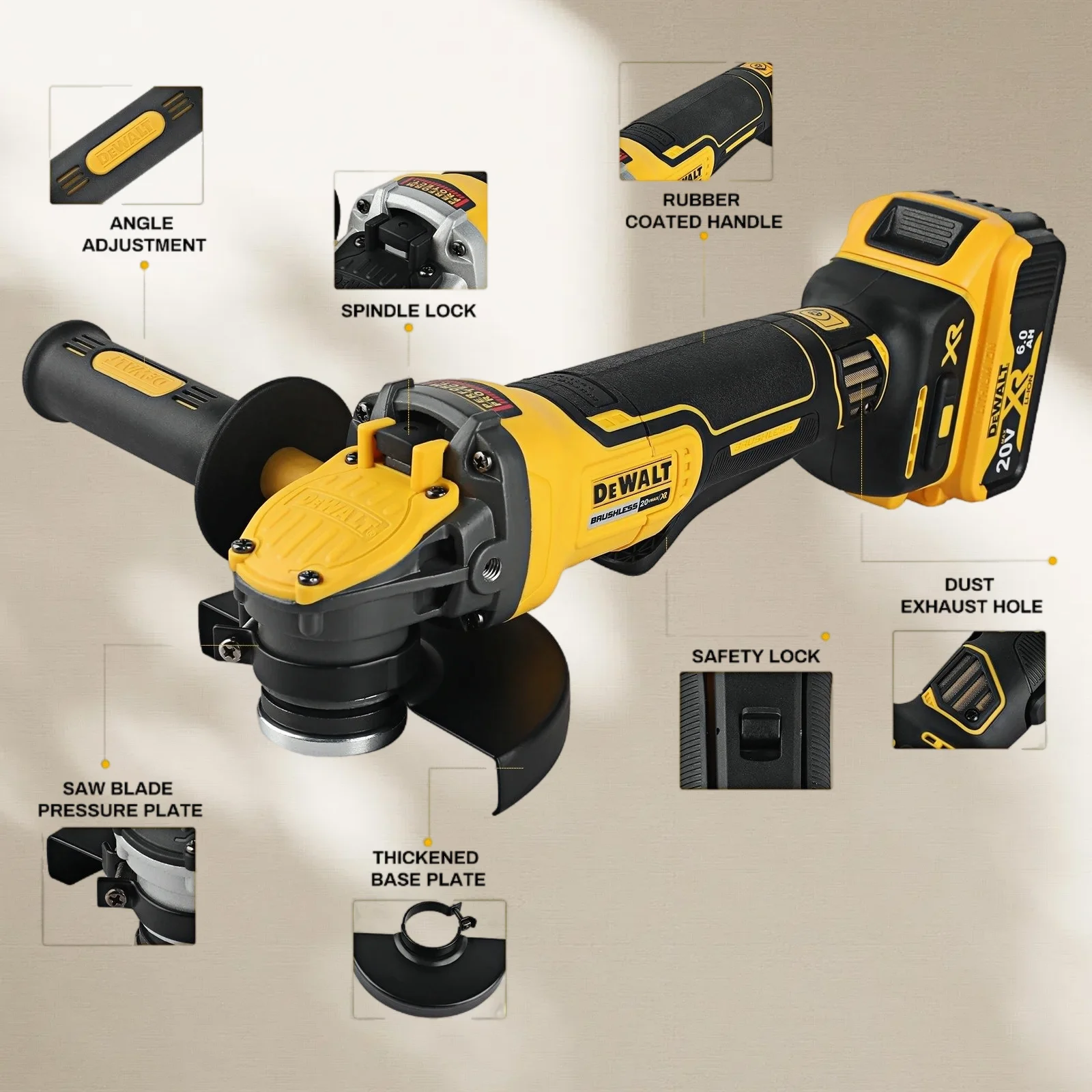 

Бесщеточная угловая шлифовальная машина DEWALT DCG416 125 мм (без АКБ и ЗУ) 20В, литиевая, для полировки и резки