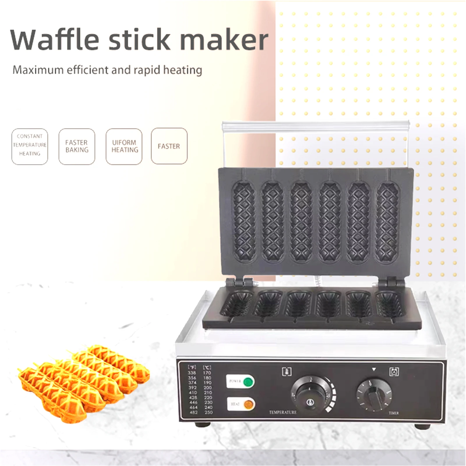 CPVKRY Corn Dog Waffle Maker, Waffle Stick Maker/Commercial Waffle Maker/Stainless Steel Baker w/Non-Stick Teflon Coating