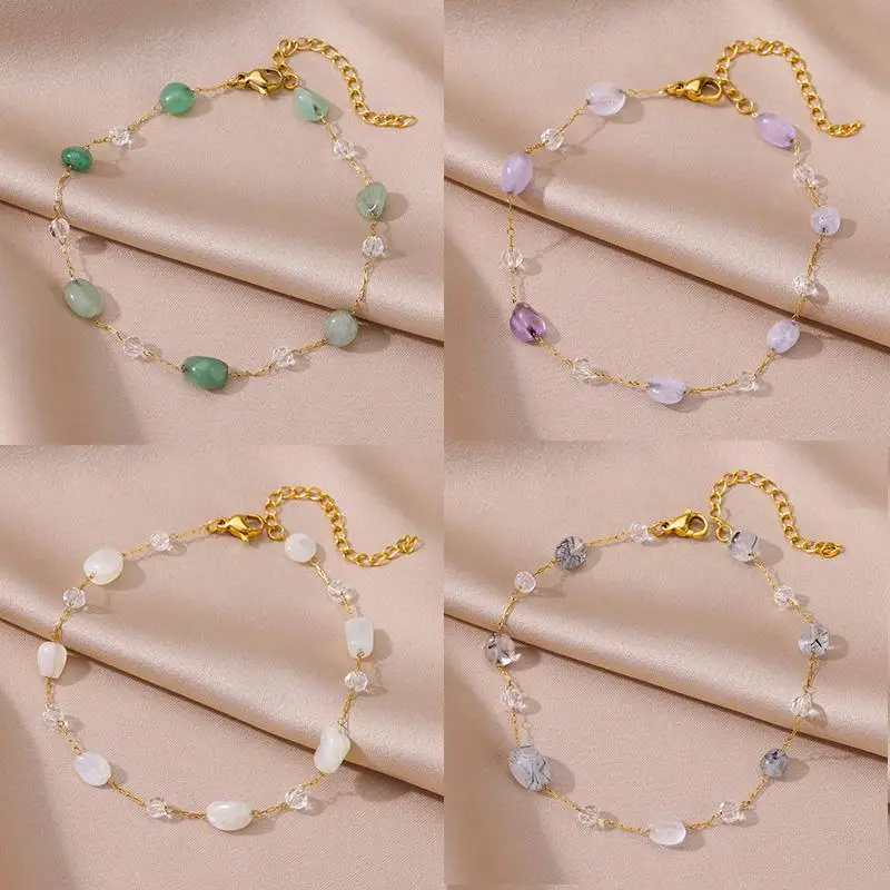 Tobilleras de cadena con cuentas de piedra de acero inoxidable para Mujer, Accesorios de playa, pulseras de pierna Boho, joyería para Mujer