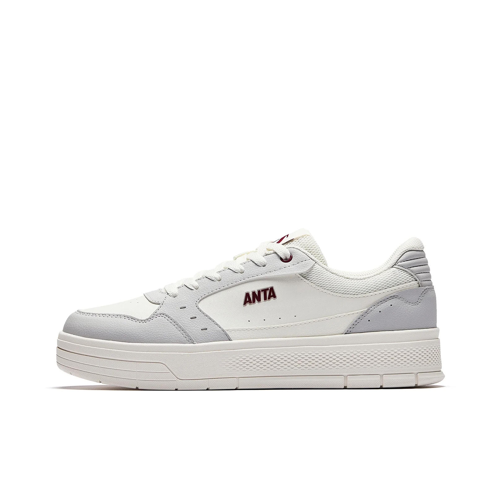 Anta Textile, Synthetic Leather Low top Skateboard Shoes Men's White Gray Red 912618003-2