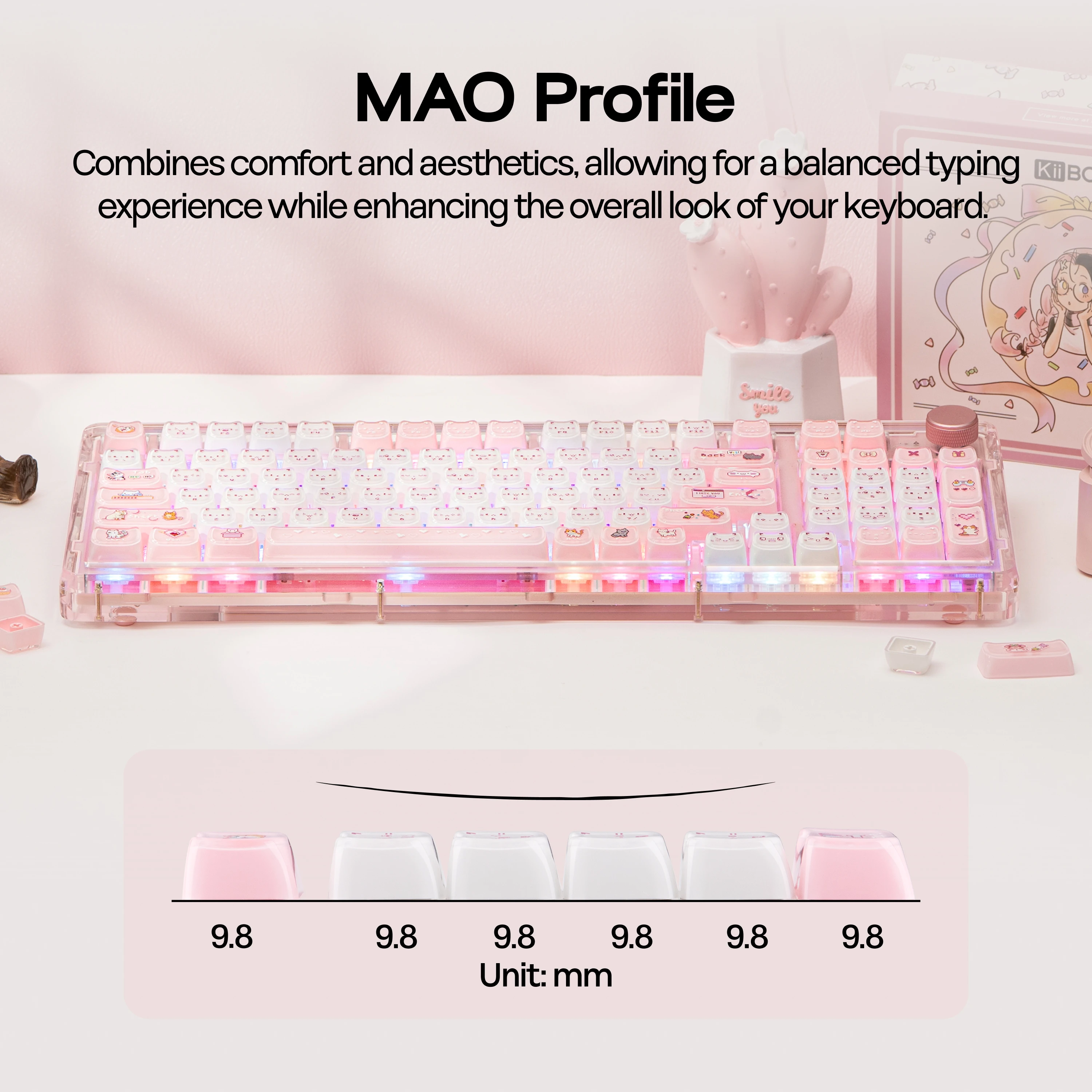 KiiBOOM Mewsic Jelly Keycap Set 122 MAO Profile ABS+PC Keycaps for 60%/65%/75%/TKL/96%/Full-Sized Keyboard view 4