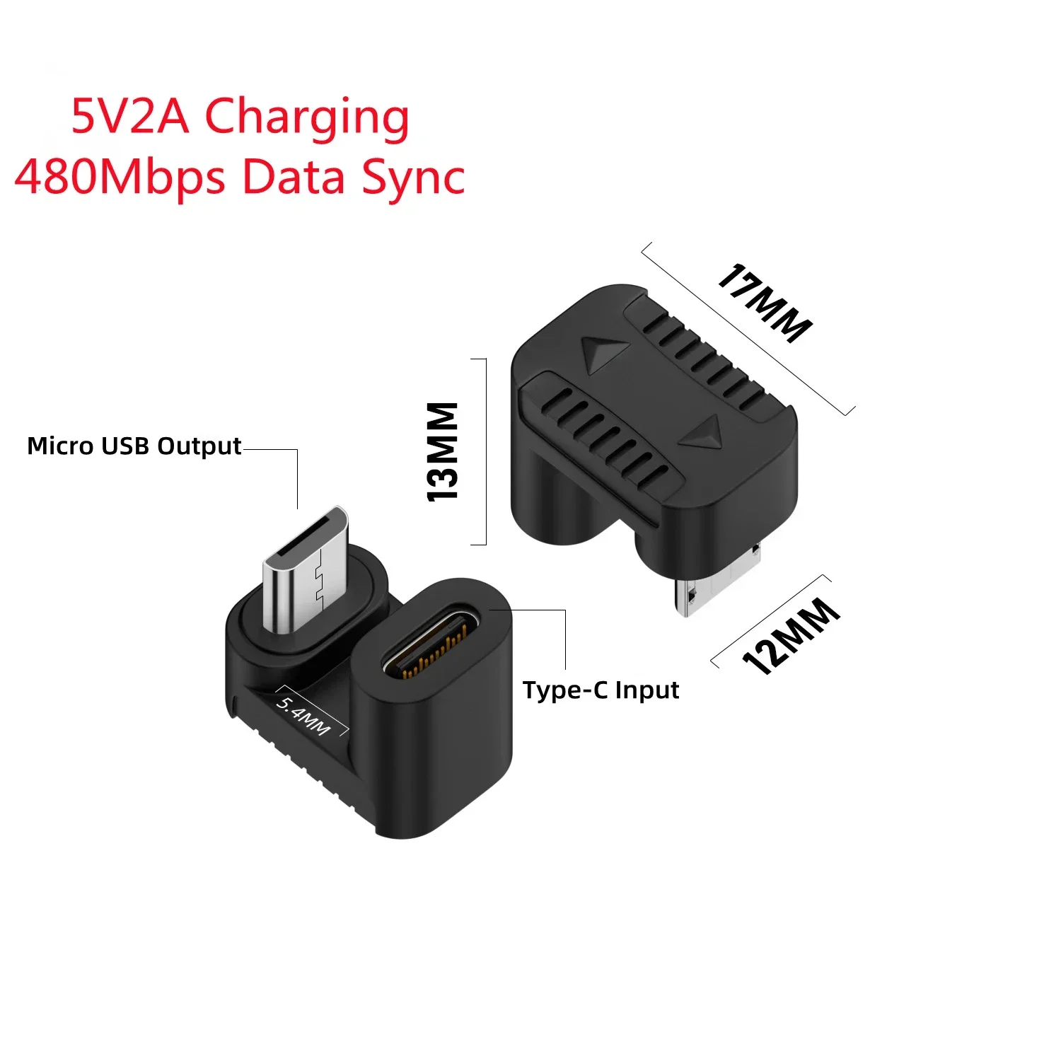 USB 2.0 Typ-C-Buchse auf Micro-USB-Stecker, 90 Grad links/rechts abgewinkelt, U-Form, 5V2A-Ladeanschluss für Android-Handys und Tablets