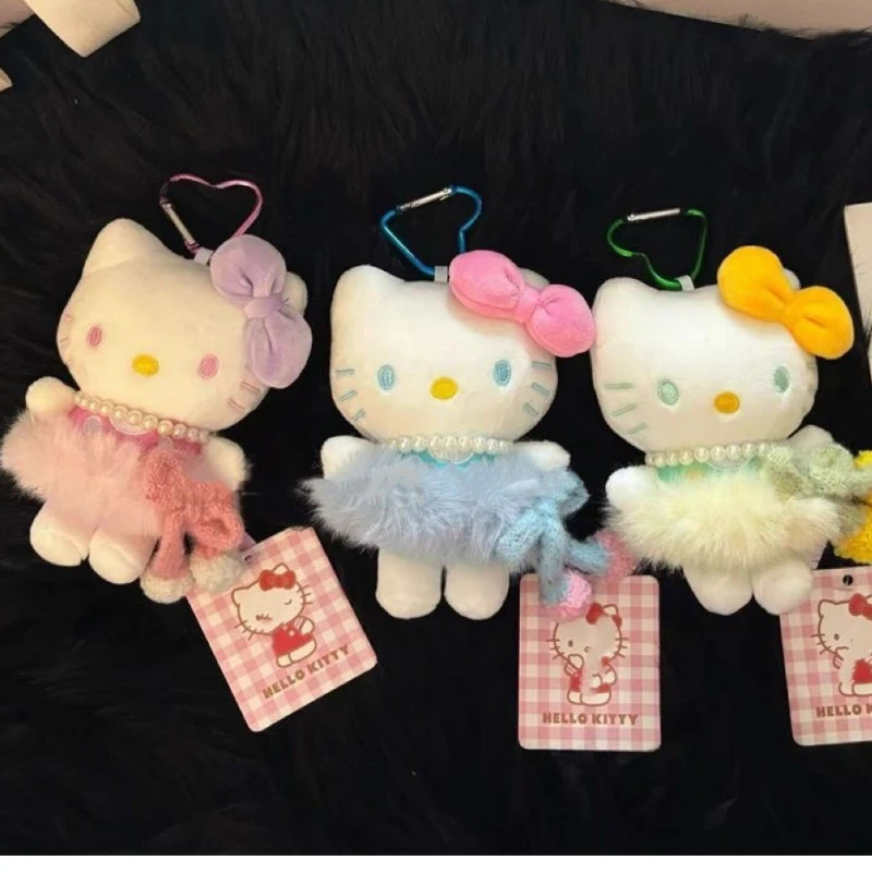 Cute Kitty Plush Keychain Colorful Bow Cat Car Decoration Cartoon Plush Doll Backpack High Quality Hanging Chain  Christmas Gift
