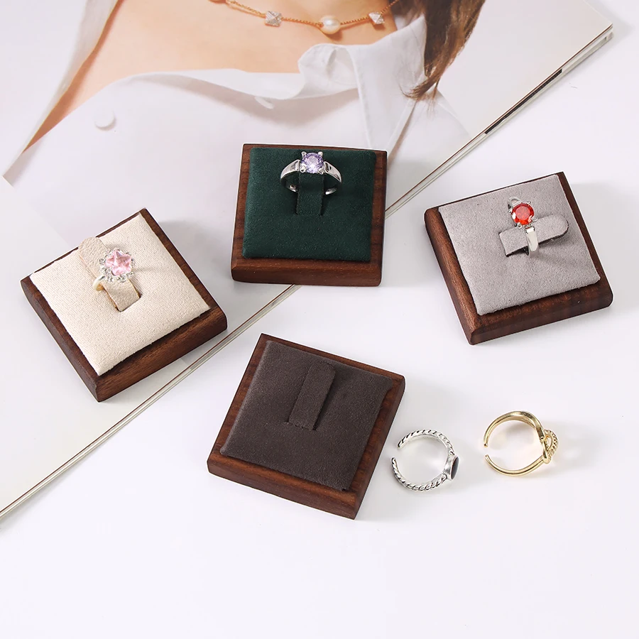 Walnut Colored Ring Pad Rack, High-quality Velvet Ring Storage Case Sheet , Jewelry Desktop Display Stand Holder Organizer