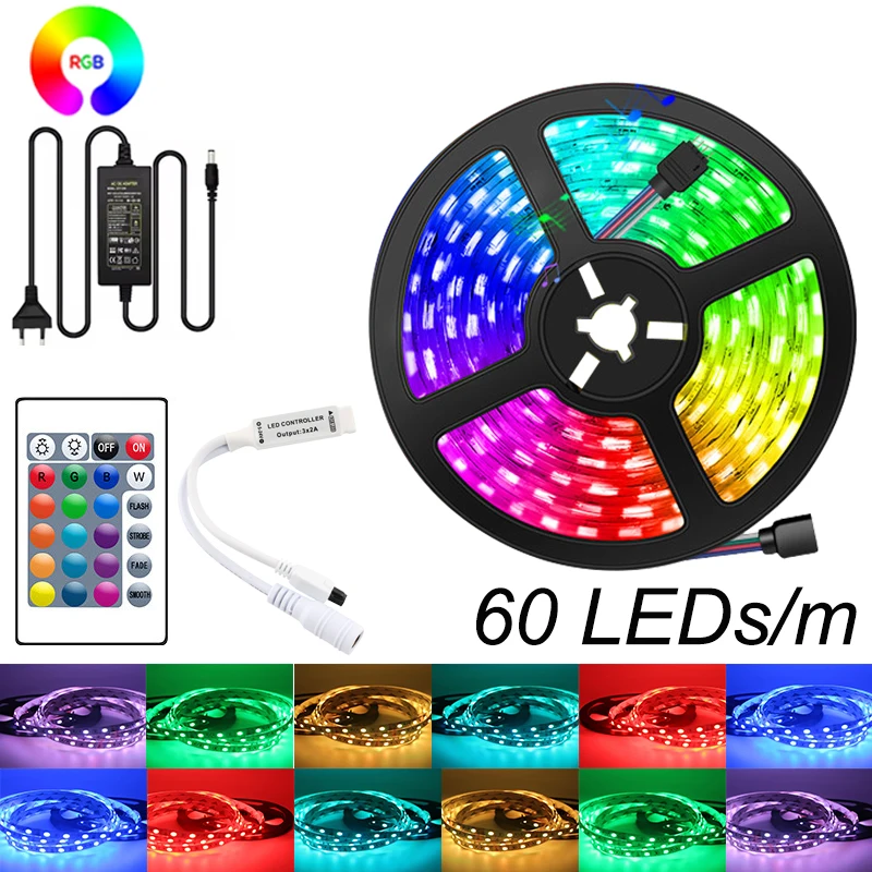 

Светодиодные ленты RGB 5050 для гостиной, светодиодные ленты RGB, 220 В, меняющие цвет, светодиодные ленты, клейкие 60 светодиодов/м, светодиодные ленты
