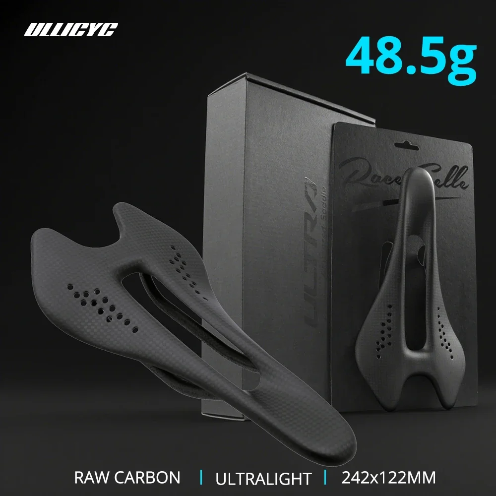 ULLICYC Carbon Fiber Road Saddle Ultralight 48.5g 242*122mm Full Carbon Double-Track Hollow Breathable Bike Saddle