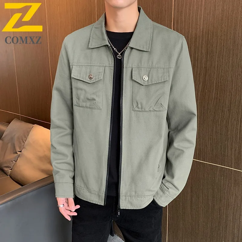 

COMXZ сплошной цвет Chaqueta ветрозащитная уличная деловая повседневная куртка для отдыха с отложным воротником мужская одежда куртки