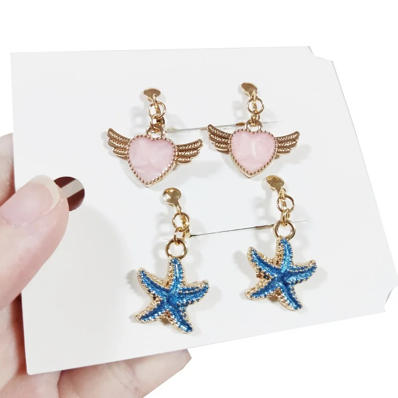 Classic Design Starfish Heart Clip On Earrings 2024 Fashion Jewelry Party Girl's Sweet Temperament Accessories For Child