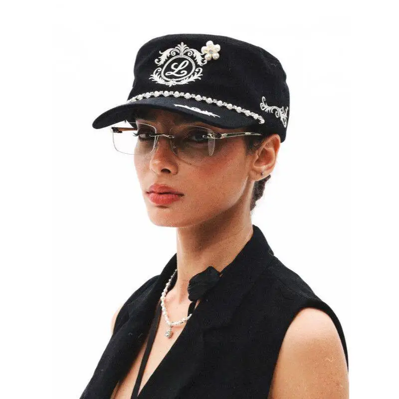 America Personalized Flat-top Baseball Hats for Women Vintag Pearl Embellished HipHop Hat Daily Decoration Sunshade Cap Unisex