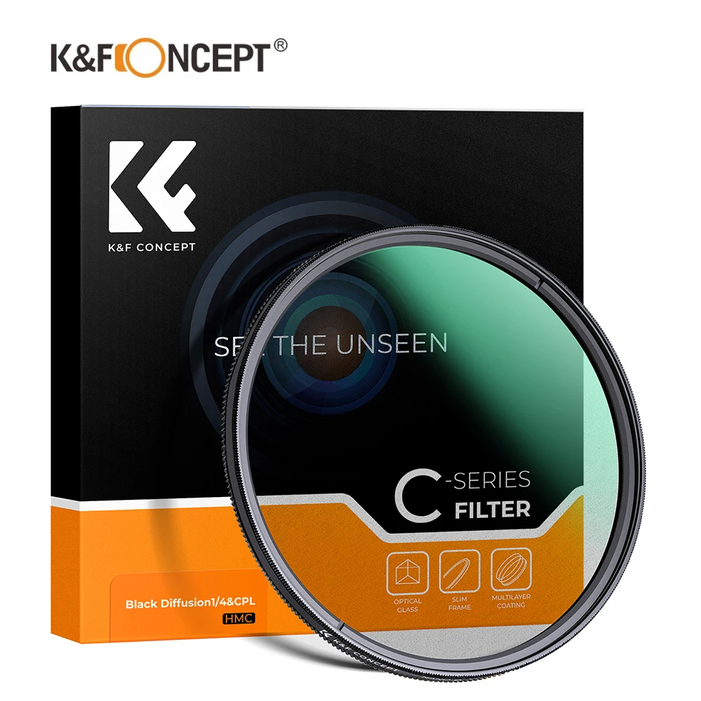 K&F Concept Nano-C Black Mist Diffusion 1/4 & Polarization 2in1 Filter Dreamy Atmosphere 37mm 49mm 52mm 58mm 67mm 72mm 77mm 82mm