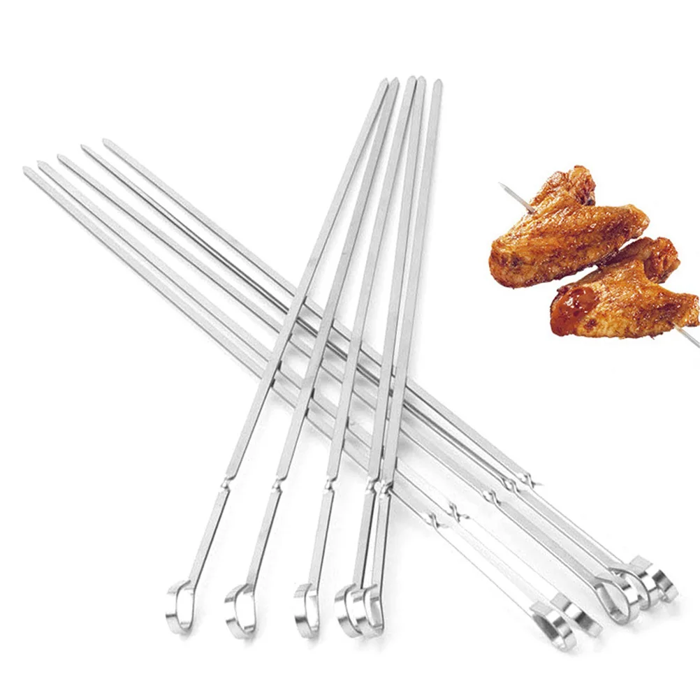 

20 pcs Stainless Steel Skewers 45Cm Thickened Flat Grilling Sticks For Meat Vegetable Seafood Bbq Tools Camping Picnic Kitchen